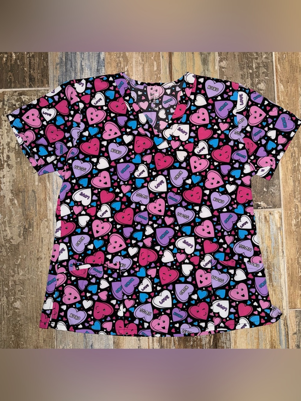 #0036 Women’s Divine Stretch by JDM V-neck Scrub Top - Valentine’s XL